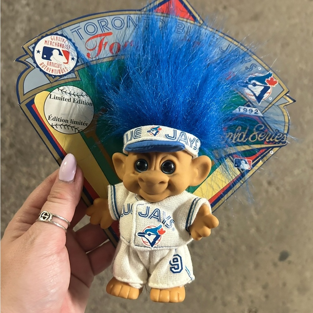 Vintage troll mlb 1990s Trolls blue jays Blue Hair Baseball Doll
